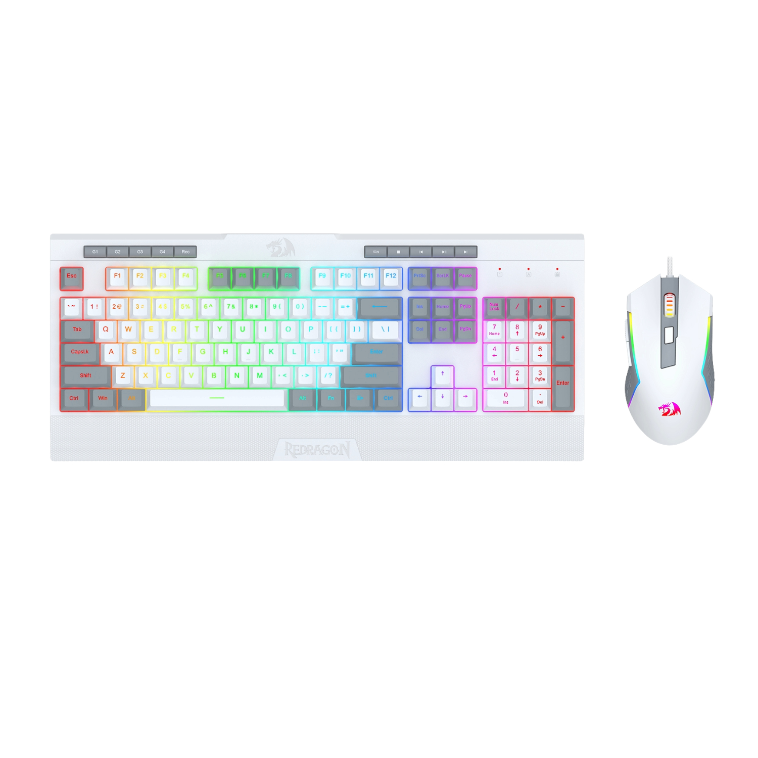Silver White Rgb Redragon S151 Wired RGB Gaming Keyboard and Mouse Combo – White and ...
